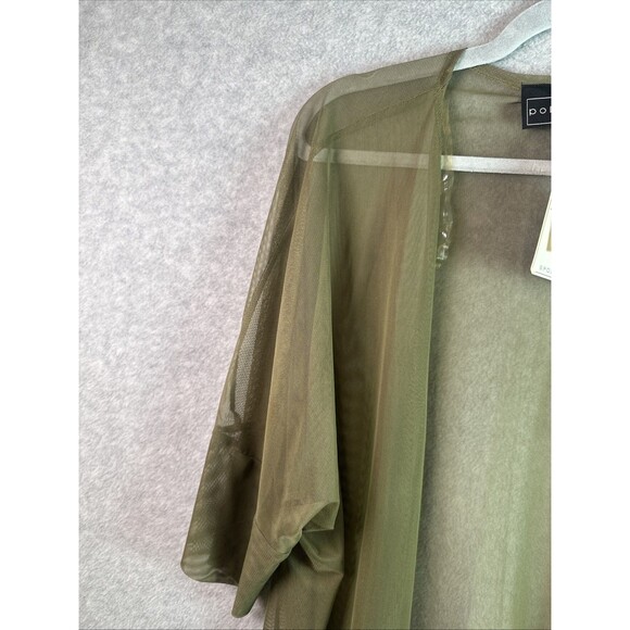 Women’s Polly Esther Size M Olive Green Open Front Sheer Swim Cover Up NWT - Picture 2 of 5